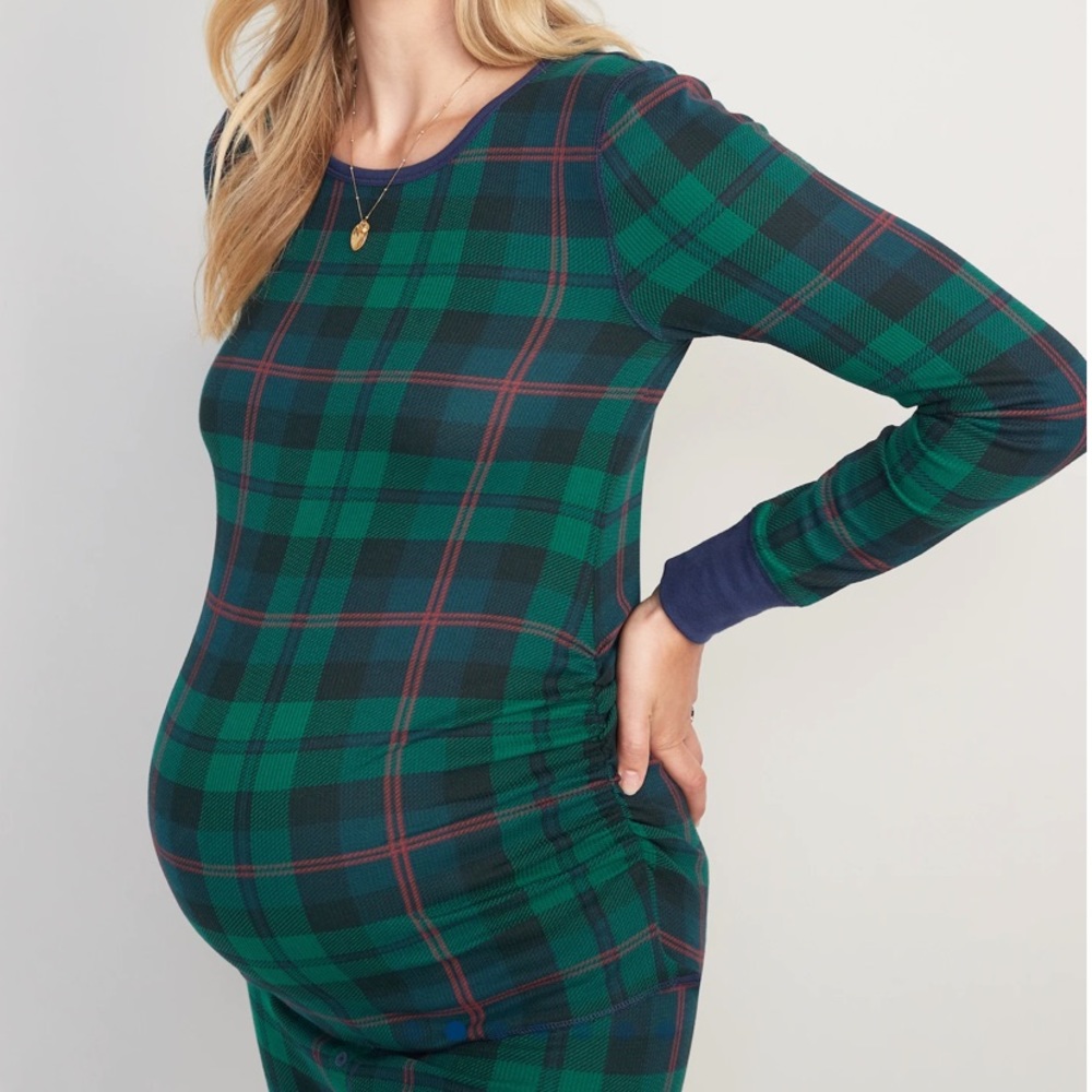 Christmas Maternity Green and Blue Thermal Pajama Set